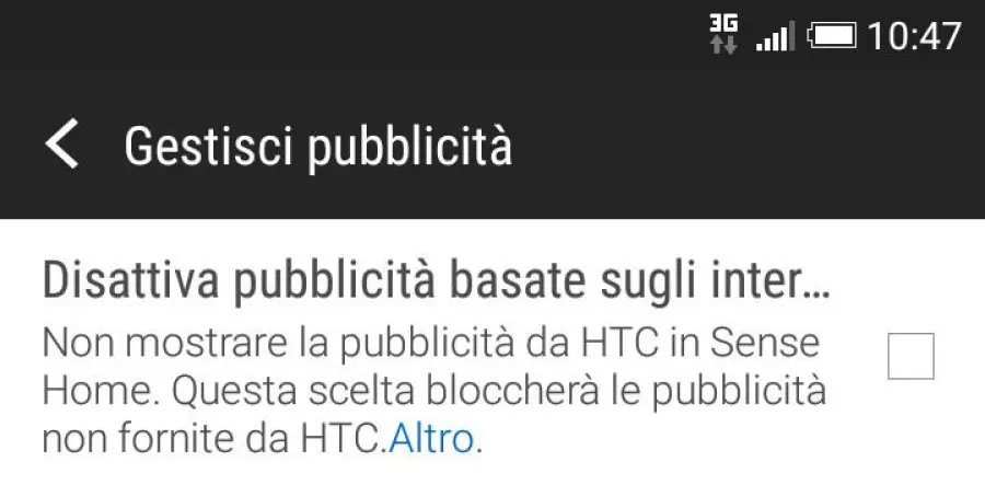 Disattivare la pubblicità da HTC Sense Home