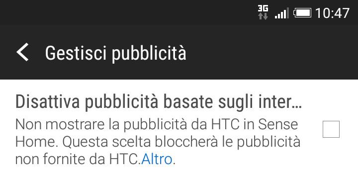 Disattivare la pubblicità da HTC Sense Home