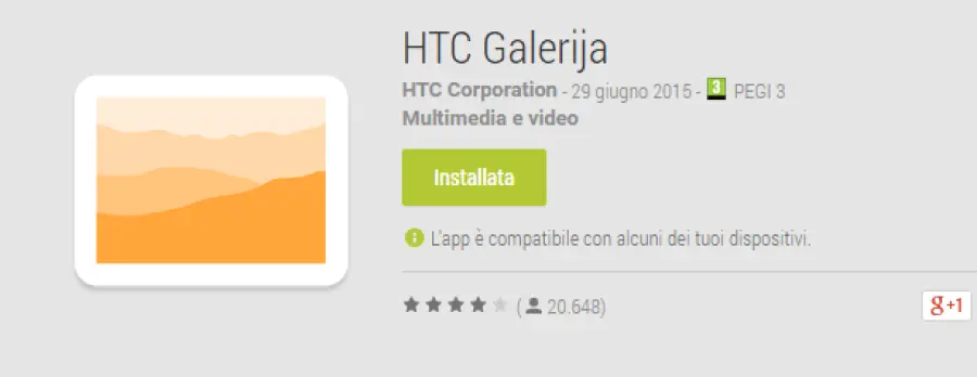HTC Galleria si aggiorna su Play Store