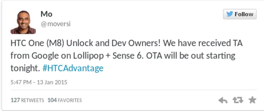 HTC One M8: Lollipop per i Dev Edition