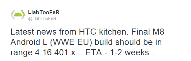 Android Lollipop su HTC One M8 tra 1 o 2 settimane